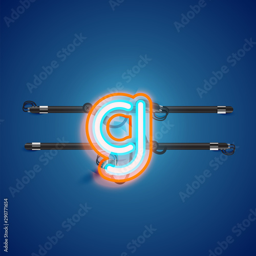 Realistic glowing double neon charcter on and off from a fontset, vector illustration