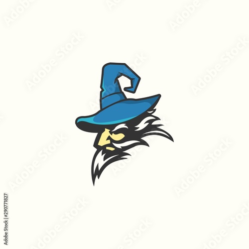 old wise strong magical wizard vector logo design