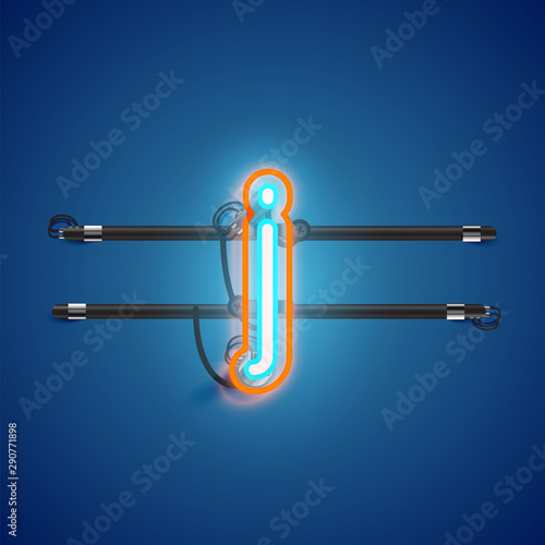 Realistic glowing double neon charcter on and off from a fontset, vector illustration