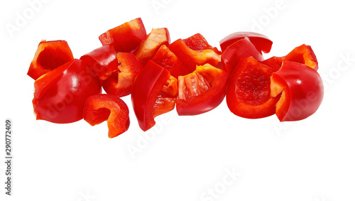 Chopped red bell pepper  isolated on white background.Clipping Path
