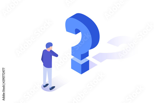 Problem concept. Man is thinking. Isometric vector illustration.