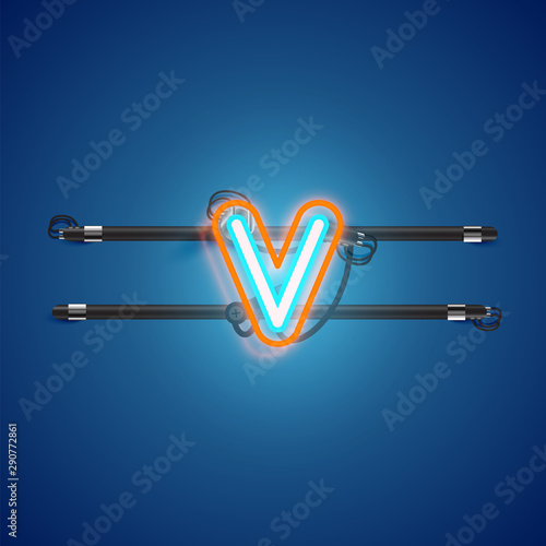 Realistic glowing double neon charcter on and off from a fontset, vector illustration