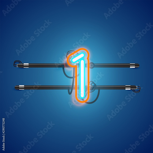 Realistic glowing double neon charcter on and off from a fontset, vector illustration