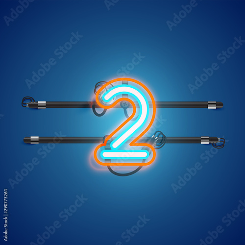 Realistic glowing double neon charcter on and off from a fontset, vector illustration