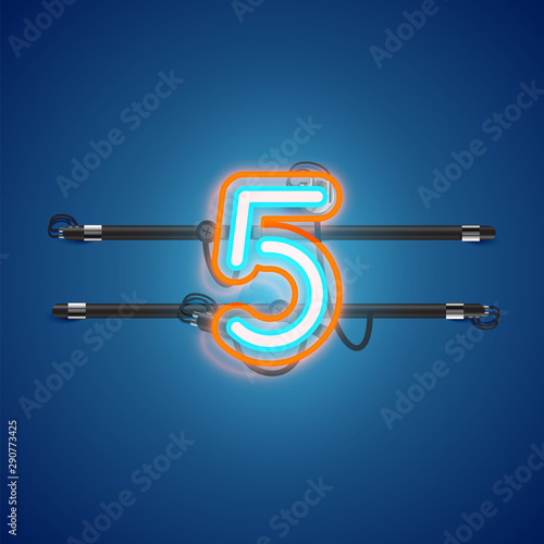 Realistic glowing double neon charcter on and off from a fontset, vector illustration