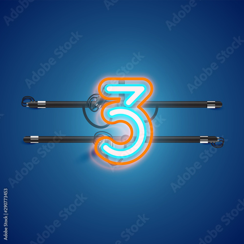 Realistic glowing double neon charcter on and off from a fontset, vector illustration