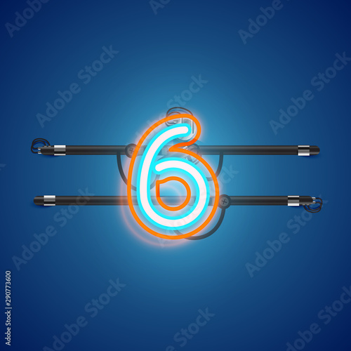 Realistic glowing double neon charcter on and off from a fontset, vector illustration
