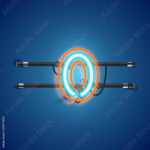 Realistic glowing double neon charcter on and off from a fontset, vector illustration