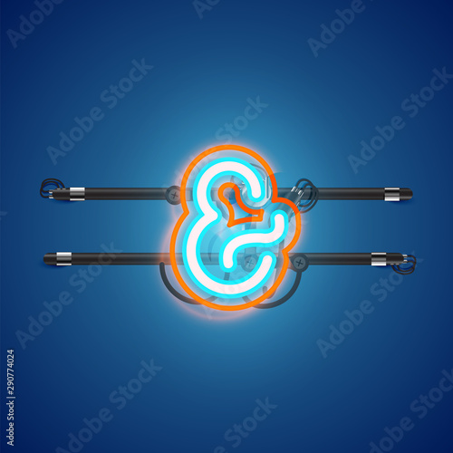 Realistic glowing double neon charcter on and off from a fontset, vector illustration
