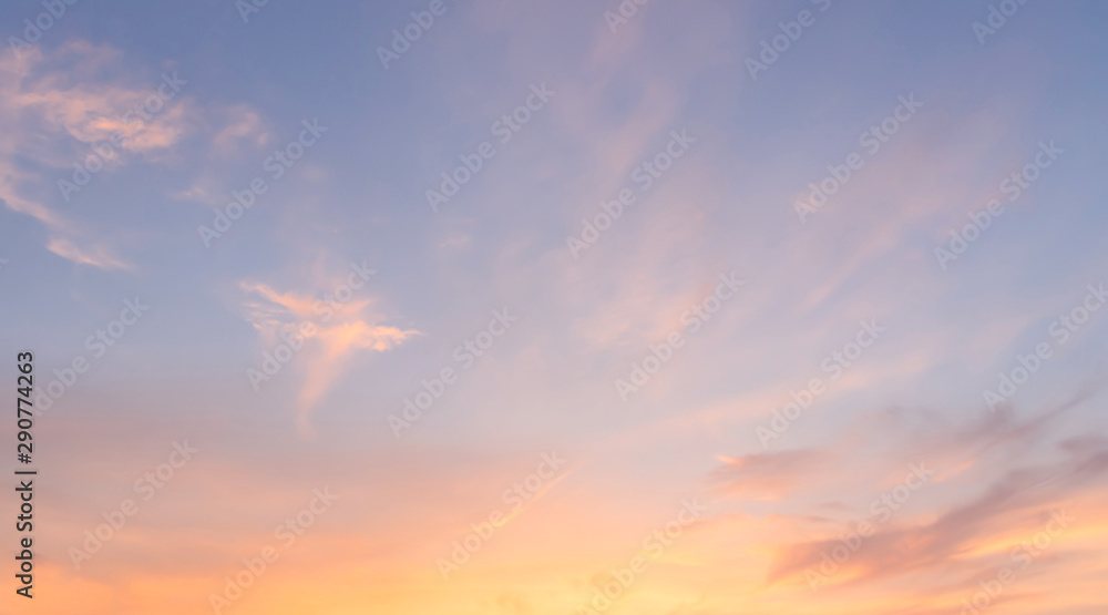 Golden hour sky without sun. Evening sky with sunset. Orange sky background.  Blue and orange color sky. Stock Photo | Adobe Stock