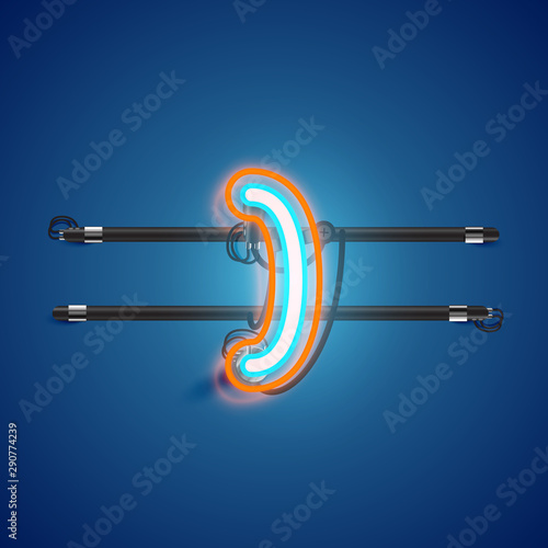 Realistic glowing double neon charcter on and off from a fontset, vector illustration