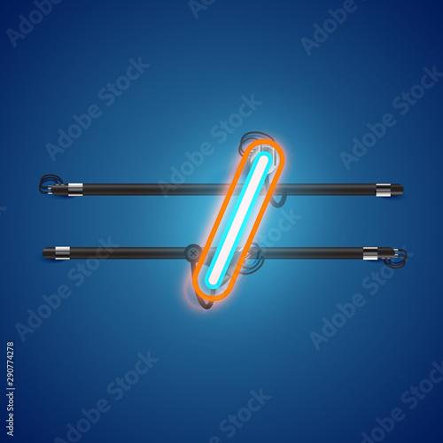 Realistic glowing double neon charcter on and off from a fontset, vector illustration
