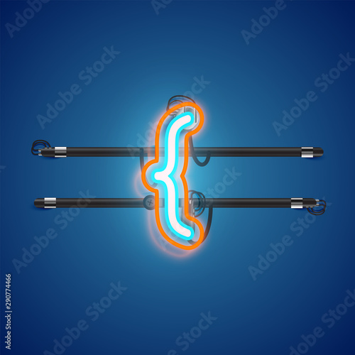 Realistic glowing double neon charcter on and off from a fontset, vector illustration
