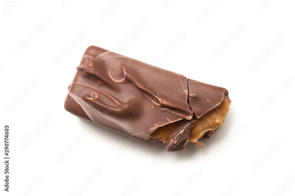 Closeup of chocolate bar on white background Closeup of chocolate bar on white background