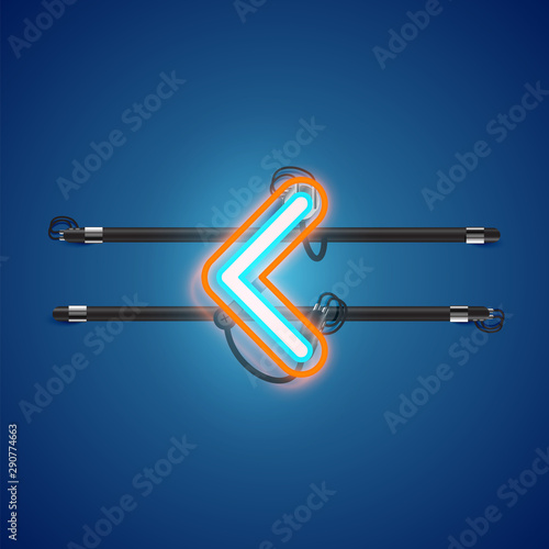 Realistic glowing double neon charcter on and off from a fontset, vector illustration