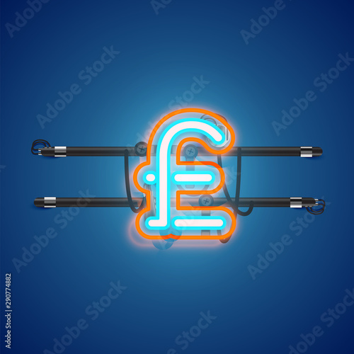 Realistic glowing double neon charcter on and off from a fontset, vector illustration