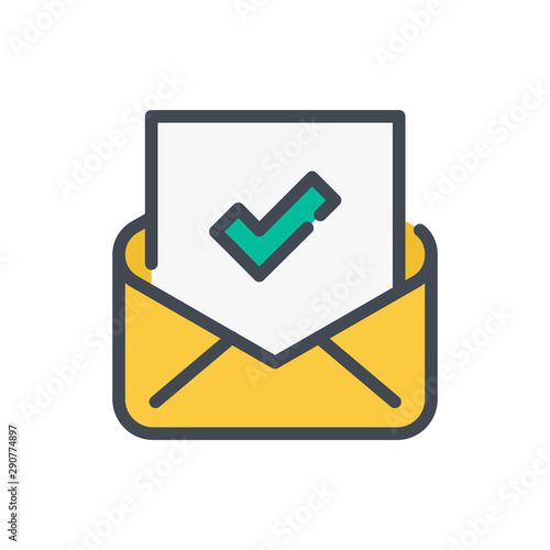 Receiving confirmation color line icon. Approved mail notice notification vector outline colorful sign.