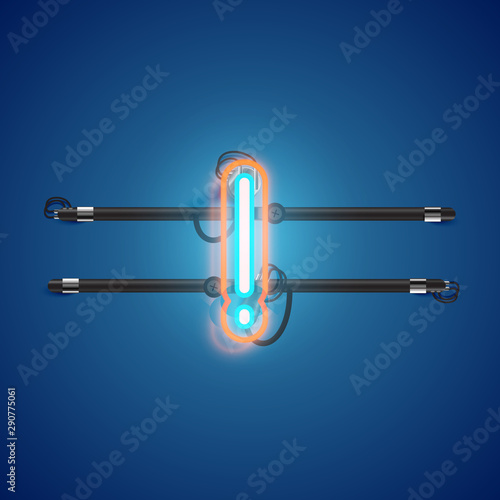 Realistic glowing double neon charcter on and off from a fontset, vector illustration