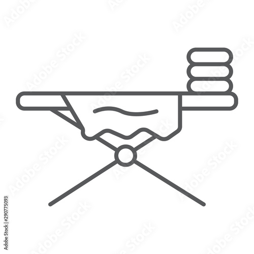 Ironing board thin line icon, laundry and housekeeping, home appliance sign, vector graphics, a linear pattern on a white background.