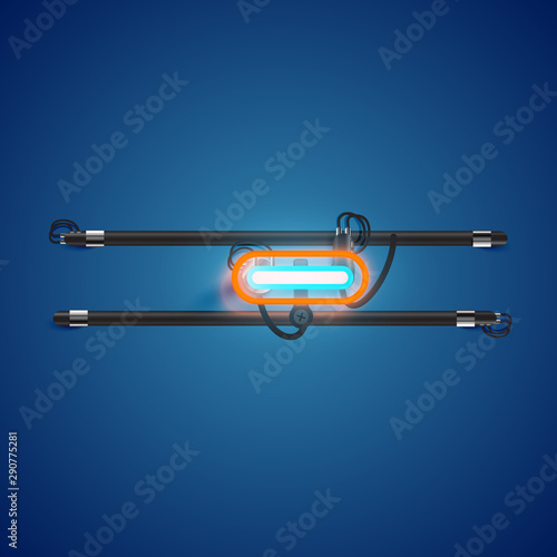 Realistic glowing double neon charcter on and off from a fontset, vector illustration