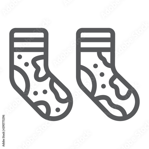 Dirty socks line icon, laundry and wardrobe, smelly socks sign, vector graphics, a linear pattern on a white background.