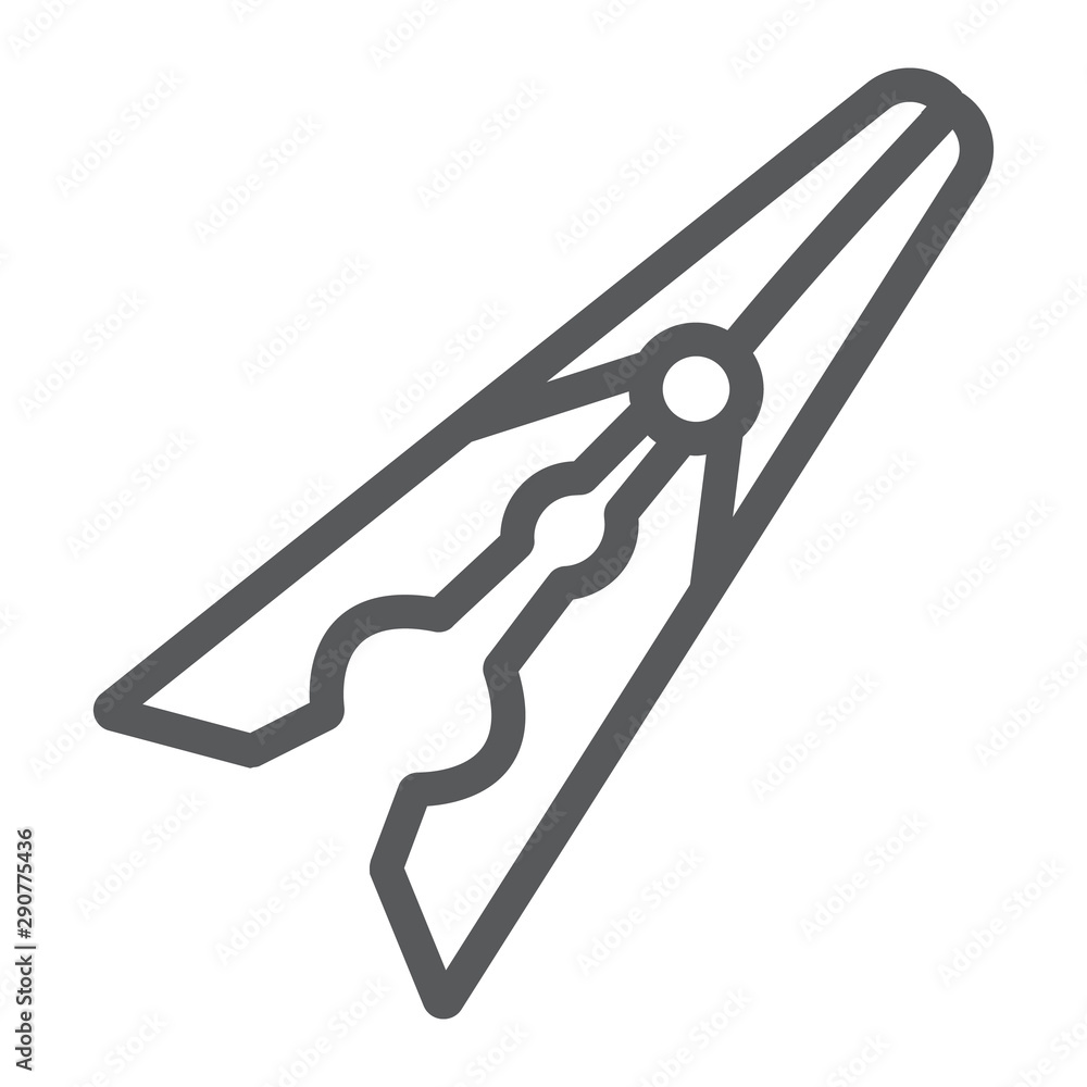 Clothespin line icon, laundry and clamp, clothes pin sign, vector graphics, a linear pattern on a white background. Clothespin line icon, laundry and clamp, clothes pin sign, vector graphics, a linear pattern on a white background.