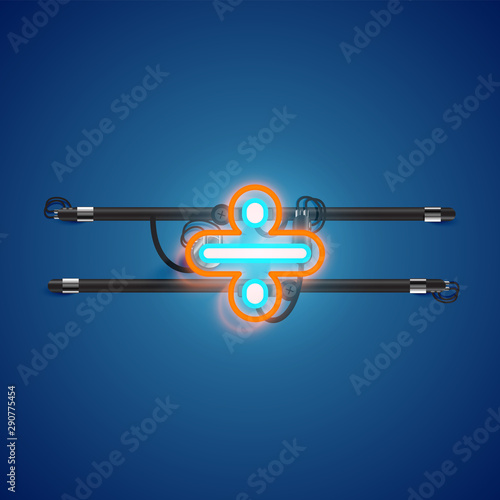 Realistic glowing double neon charcter on and off from a fontset, vector illustration