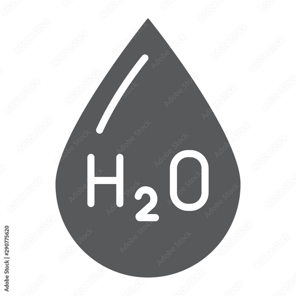 Water formula glyph icon, chemical and water, h2o drop sign, vector graphics, a solid pattern on a white background.