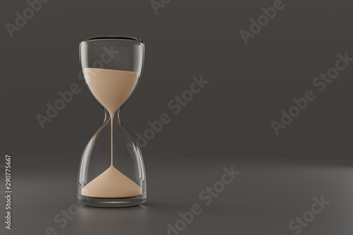 Retro Hour Glass Or Sand Glass Isolated on Dark Background, 3D rendering.