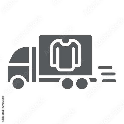 Laundry service delivery glyph icon, laundry and car, dry cleaning delivery sign, vector graphics, a solid pattern on a white background.