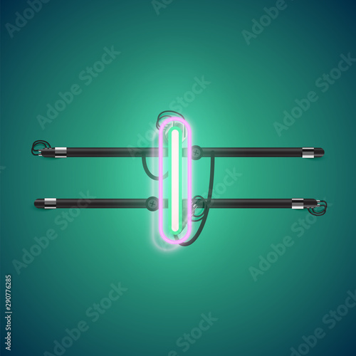 Realistic glowing double neon charcter on and off from a fontset, vector illustration