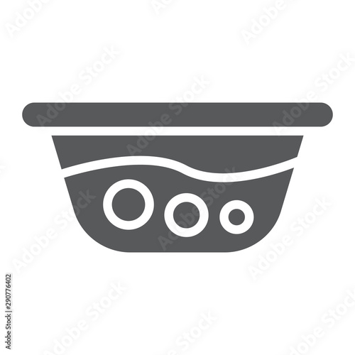 Basin with water glyph icon, laundry and wash, washbowl sign, vector graphics, a solid pattern on a white background.