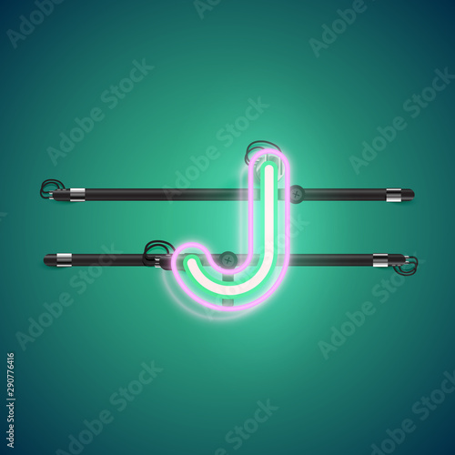 Realistic glowing double neon charcter on and off from a fontset, vector illustration