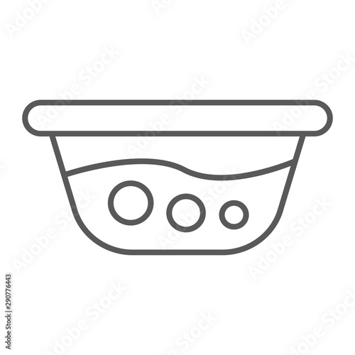 Basin with water thin line icon, laundry and wash, washbowl sign, vector graphics, a linear pattern on a white background.