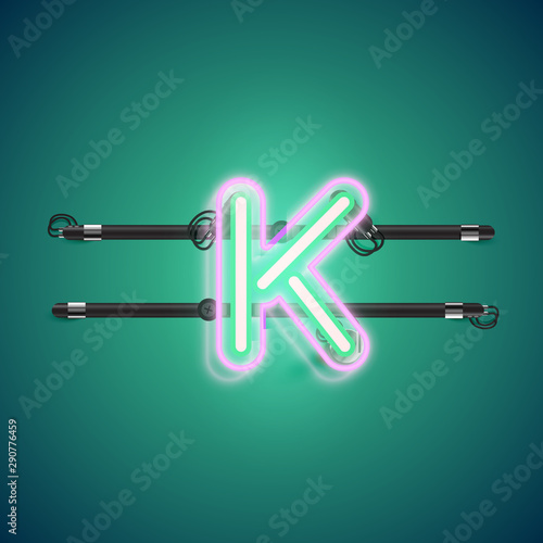 Realistic glowing double neon charcter on and off from a fontset, vector illustration