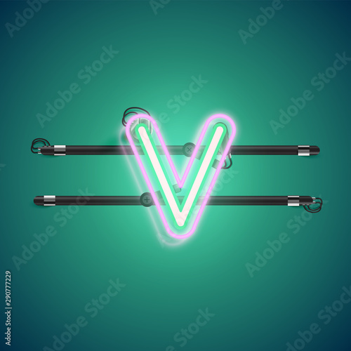 Realistic glowing double neon charcter on and off from a fontset, vector illustration