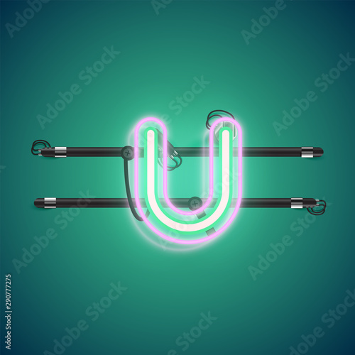 Realistic glowing double neon charcter on and off from a fontset, vector illustration