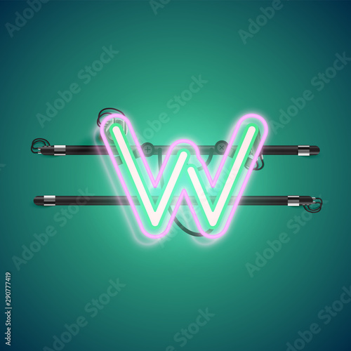 Realistic glowing double neon charcter on and off from a fontset, vector illustration