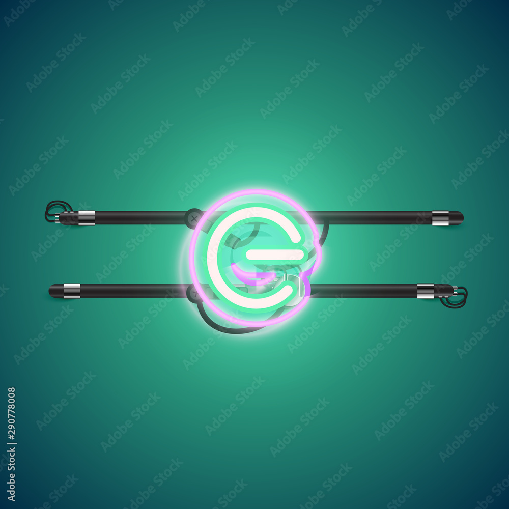 Realistic glowing double neon charcter on and off from a fontset, vector illustration Realistic glowing double neon charcter on and off from a fontset, vector illustration