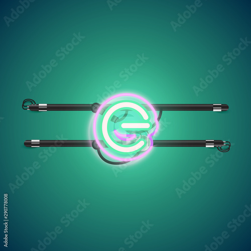Realistic glowing double neon charcter on and off from a fontset, vector illustration