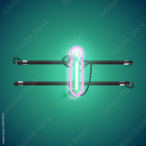 Realistic glowing double neon charcter on and off from a fontset, vector illustration