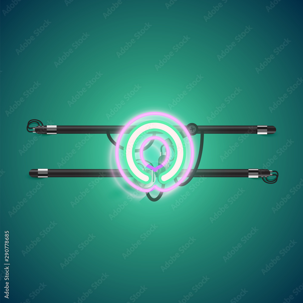Realistic glowing double neon charcter on and off from a fontset, vector illustration Realistic glowing double neon charcter on and off from a fontset, vector illustration