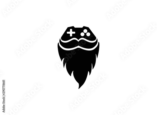 Console gamer with beard and mustache logo