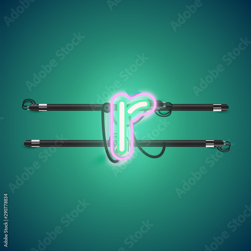 Realistic glowing double neon charcter on and off from a fontset, vector illustration