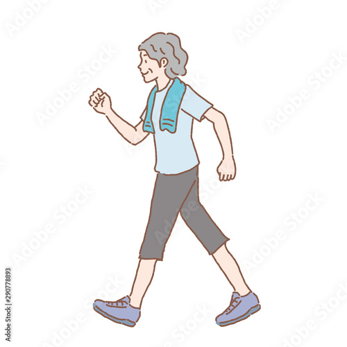 Elderly woman walking illustration