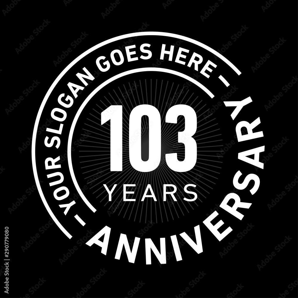 103 years anniversary logo template. One hundred and three years celebrating logotype. Black and white vector and illustration.