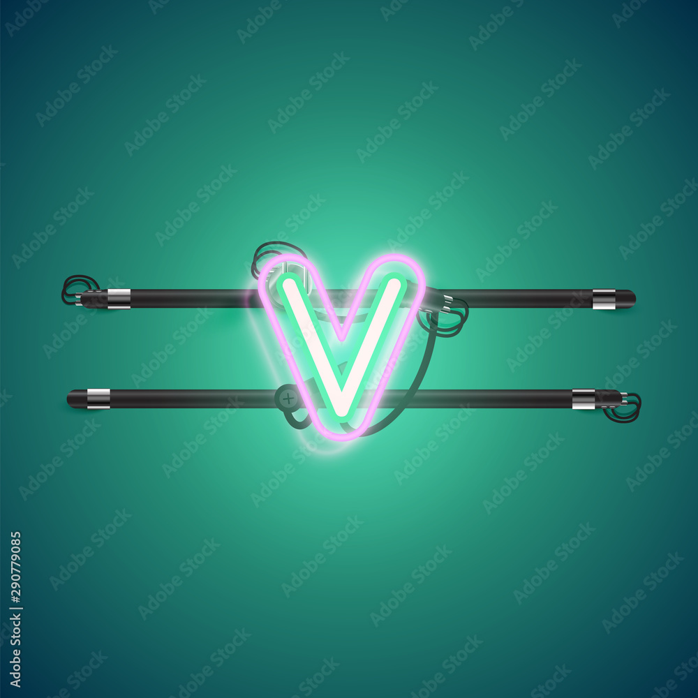 Realistic glowing double neon charcter on and off from a fontset, vector illustration Realistic glowing double neon charcter on and off from a fontset, vector illustration