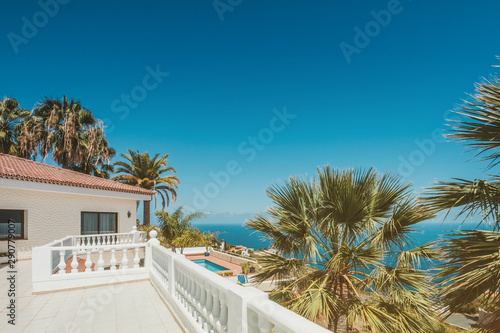 house with pool, terrace and palm trees and sea view  - © hanohiki