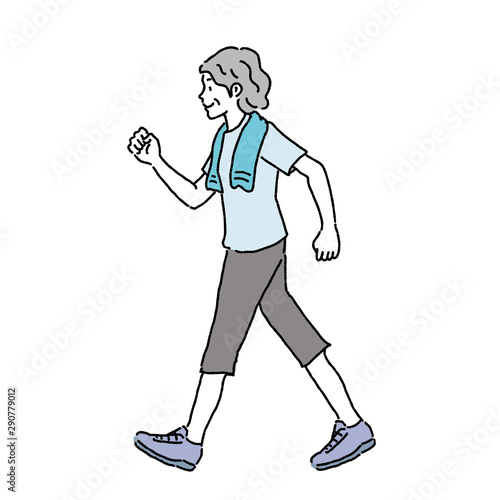 Elderly woman walking illustration