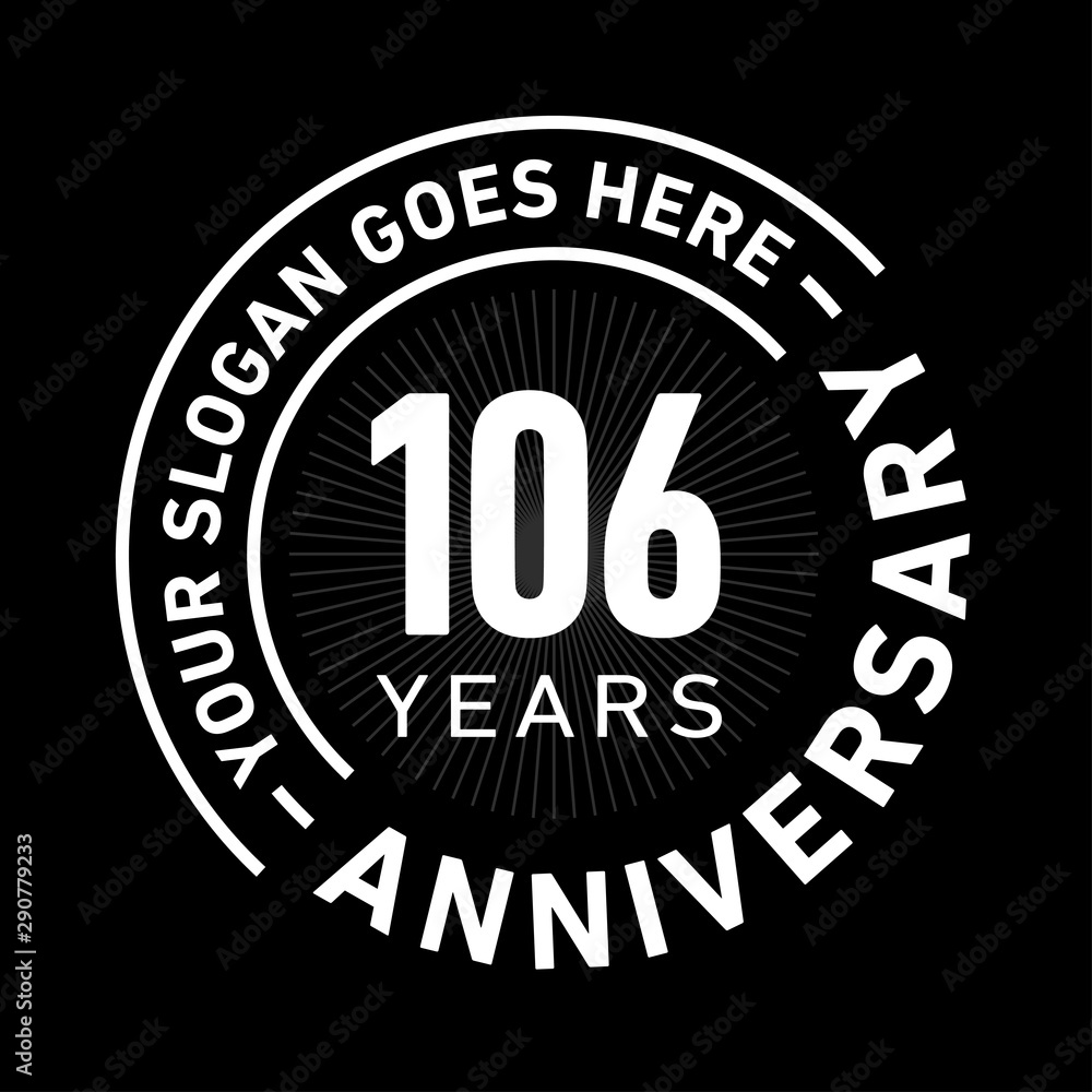 106 years anniversary logo template. One hundred and six years celebrating logotype. Black and white vector and illustration.